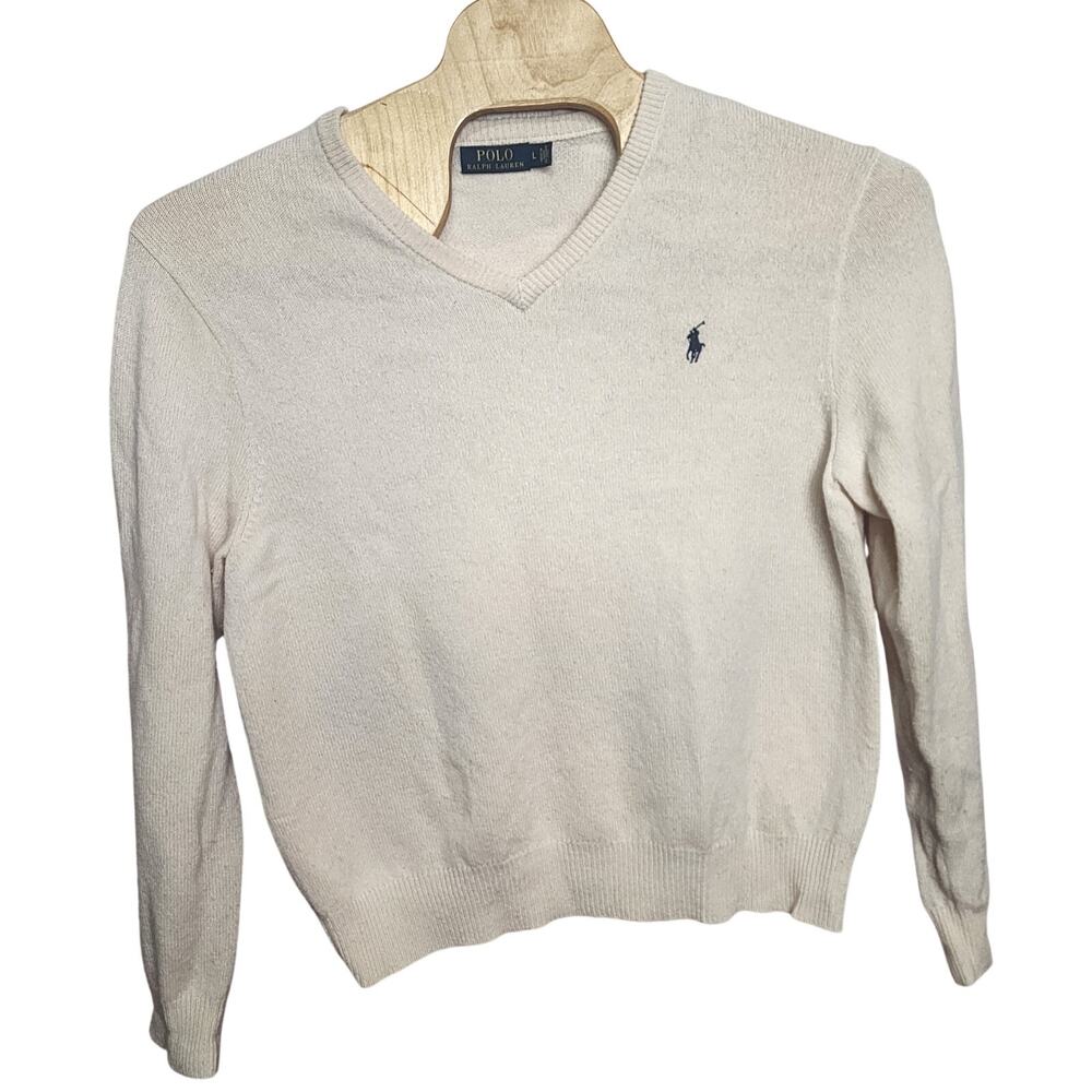 Polo Ralph Lauren V Neck Italian Yarn Cream Sweater Large L